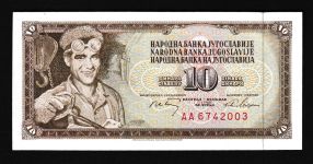 Geldscheine Banknoten Jugoslawien 10 Dinar 1968 I UNC