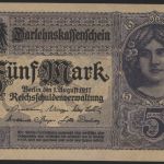 Geldschein Banknote 5 Mark 1917 I. WK Darlehnskassenschein 54 b mit KN 8stellig
