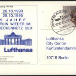 Bund Karte Flugpost Lufthansa Boing Motiv Berlin Brandenburger SST auf Postkarte