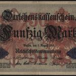 Geldschein 50 Mark Darlehenskassenschein 5.8.1914 50 b KN 7 stellig II.