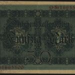 Geldschein 50 Mark Darlehenskassenschein 5.8.1914 50 b KN 7 stellig II.