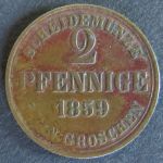 Münze Braunschweig 90 - 2 Pfennig Scheidemünze 1859 Sachsenroß Kupfer ss