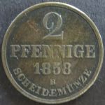Münze Hannover 153 - 2 Pfennig Scheidemünze 1858 Monogramm Kupfer ss