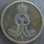 Münze Hannover 153 - 2 Pfennig Scheidemünze 1858 Monogramm Kupfer ss