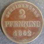 Münze Bayern 1862 - 2 Pfenning Scheidemünze Gekrönter Schild ss