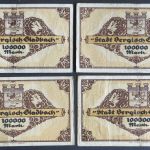 4x Geldschein Banknote Notgeld Bergisch Gladbach 100000 Mark 20.07.1923