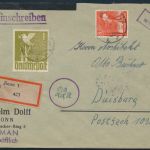 Alliierte Besetzung Brief R-Brief 945 a + 959 a Taube Bonn nach Duisburg
