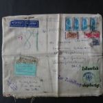 Bahnpost + Schiffspost Indien Warenbeutel + Zollzustellung New Delhi Augsburg