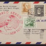Flugpost air mail Spanien Barcelona New York USA nach Lissabon Portugal