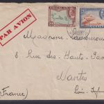 Flugpost airmail Curacao Destination Willelmstad Nantes Frankreich Karibische