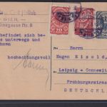 Österreich Ganzsache Wappen Adler 50 Heller plus ZuF viol. K2 Wien nach Leipzig