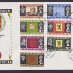 Großbritannien Guernsey Brief 8-23 Freimarken Ansichten und Wappen Queen