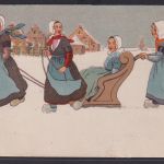 Ansichtskarte Künstlerkarte Frauen Schlitten Schnee Häuser ab Gravenhage nach