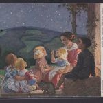 Ansichtskarte Künstlerkarte Sign.F.Schenkel Sternennacht Frau Kinder Landschaft