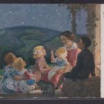 Ansichtskarte Künstlerkarte Sternennacht Mutter Kinder Landschaft