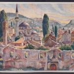 Ansichtskarte Künstlerkarte Sign. Sarajevo Minarett Stadtansicht Bosnien