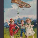 Ansichtskarte Bahnpost Künstlerkarte Kinder Zeppelin Namenstag Goldauflage