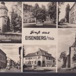 Ansichtskarte Eisenberg Schloßberg Postamt Marktplatz Sparkasse Stadtkirche