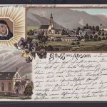 Ansichtskarte Künstlerkarte Absam Ortsansicht Heiligenbild Kirche Zierkarte Gold