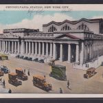Ansichtskarte KünstlerkarteNew Yotk Pennsylvania Station Oldtimer Strassenbahn