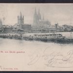 Ansichtskarte Köln Rhein Fluss Ansicht v. Deutz Dom Schiffe Anleger NRW nach