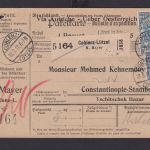Deutsches Reich Brief Paketkarte Destination Coblenz Lützel mit Eindruck via