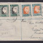 Flugpost Pretoria Afrika Südafrika Brief Eibau Zittau Sachsen via Dresden 1937