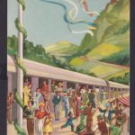 Eisenbahn Ansichtskarte Künstlerkarte Ausflug mit d. Reichsbahn Bergpanorama