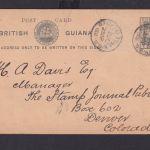 British Guiana Ganzsache 1 cent grau nach Denver Colorado USA