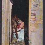 Ansichtskarte Im Kuhstall Bäuerin Kuh Verlag Bernh. Lengner Chromolithographie