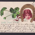 Jugendstil Ansichtskarte Grußkarte Hufeisen Goldbelag n. Birklach Hagenau Elsaß