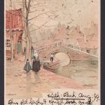 Ansichtskarte Delft Niederlande Künstlerkarte Handgemakt Sign. Brücke Boot
