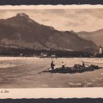 Ansichtskarte Bahnpost Lengries Bayern Isar Fluss Floß Bergpanorama Verlag Weiß