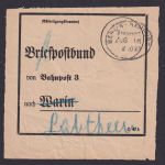 Bahnpost Vorbindezettel Bahnpost Berlin n. Hamburg Zug 16 n. Lübtheen