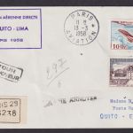 Flugpost Air Mail Brief Erstflug Paris Frankreich Quito Lima via Ecuadir