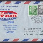 Flugpost Brief Air Mail Bund Aerogramm MIF Heuss TWA Stuttgart Los Angeles