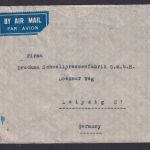 Indien Flugpost Brief Air Mail Allahabad MiF 1 Rupie nach Leipzig via Berlin