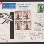 Flugpost Brief Air Mail Österreich Eröffnungsflug MIF Trachten Viererblock Wein