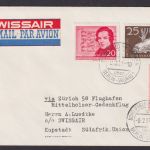 Flugpost Brief Air Mail Swissair DDR Zuleitung Schönefeld über Berlin Grünau