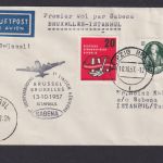 Flugpost Brief Air Mail DDR Leipzig Brüssel Belgien Istanbul Türkei Sabena 1957