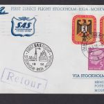 Flugpost Brief Air Mail Erstflug SAS Stockholm Riga Moskau Sowejtunion Zuleitung
