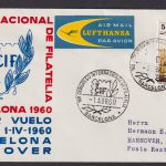 Briefmarken Flugpost Brief Spanien Philatelie Barcelona 1. Kongress CIF Hannover