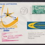 Flugpost Brief Air Mail New York USA Brüssel Belgien Lufthansa 1958