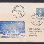 Flugpost Brief Air Mail SAS Erstflug Stockholm Kopenhagen Djakarta Indonesien