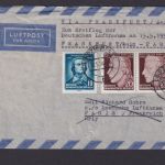 Flugpost Brief Air Mail DDR MIF Paar Leipzig via Frankfurt Paris Frankreich 1955