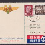 Flugpost Brief Air Mail SAS höchst attraktiv Flugkarte Tokio Japan Zuleitung DDR