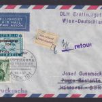 Flugpost Brief Air Mail Wien Österreich Lufthansa Hannover Aufkleber n. abgeholt