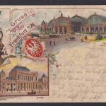 Litho Ansichtskarte Frankfurt a. Main Manskopf Uhrturm Hauptbahnhof n. Wilkau