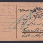 Deutsches Reich Hamburg Feldpostkarte nachtaxiert 3.8.1915 I. Weltkrieg