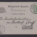 Altdeutschland Bayern Antwort Ganzsache 5 Pfg München Leipzig 1891